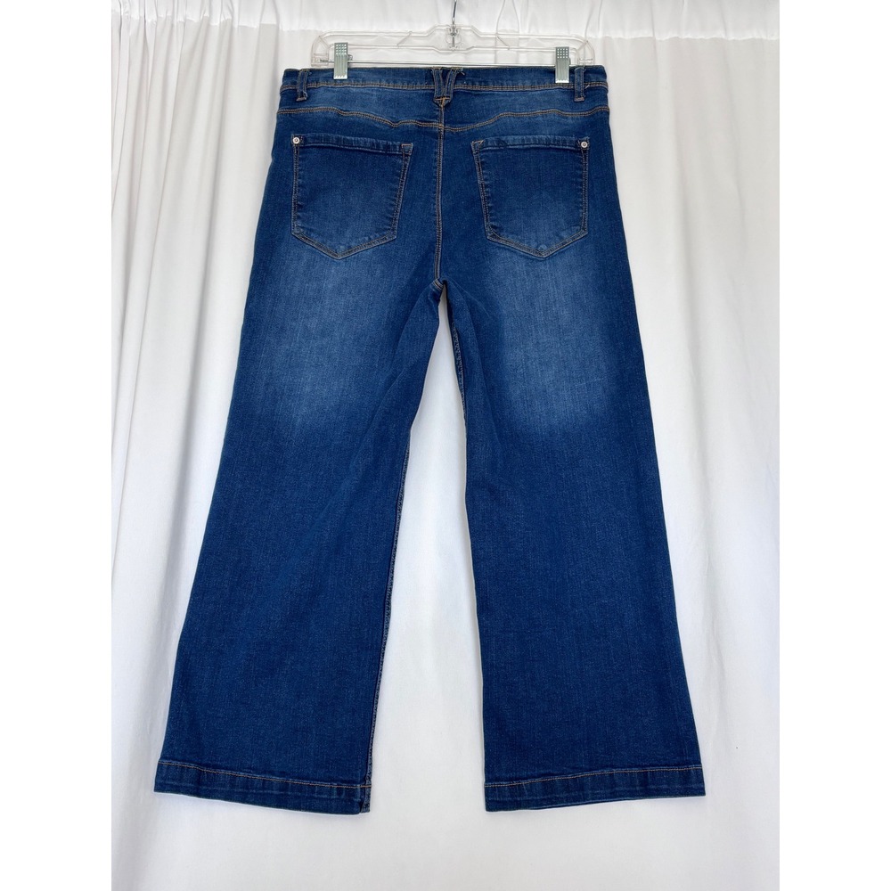 Curve Appeal Wide Leg Cropped Jeans Women 12 Medium Wash High Rise Stretch Denim - Picture 2 of 7